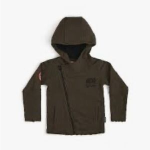 nununu dark olive green Kids Hoodie with Diagonal Zipper. Unisex.  2 to 3 years